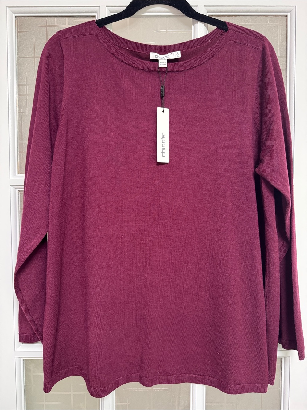 Chico's Berry Plum Crew Neck Lightweight Sweater